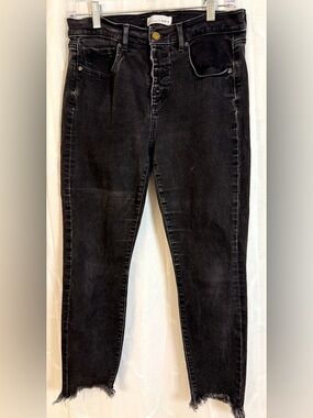LOFT Black High Rise Skinny Jeans Raw Hem Size 29 / 8